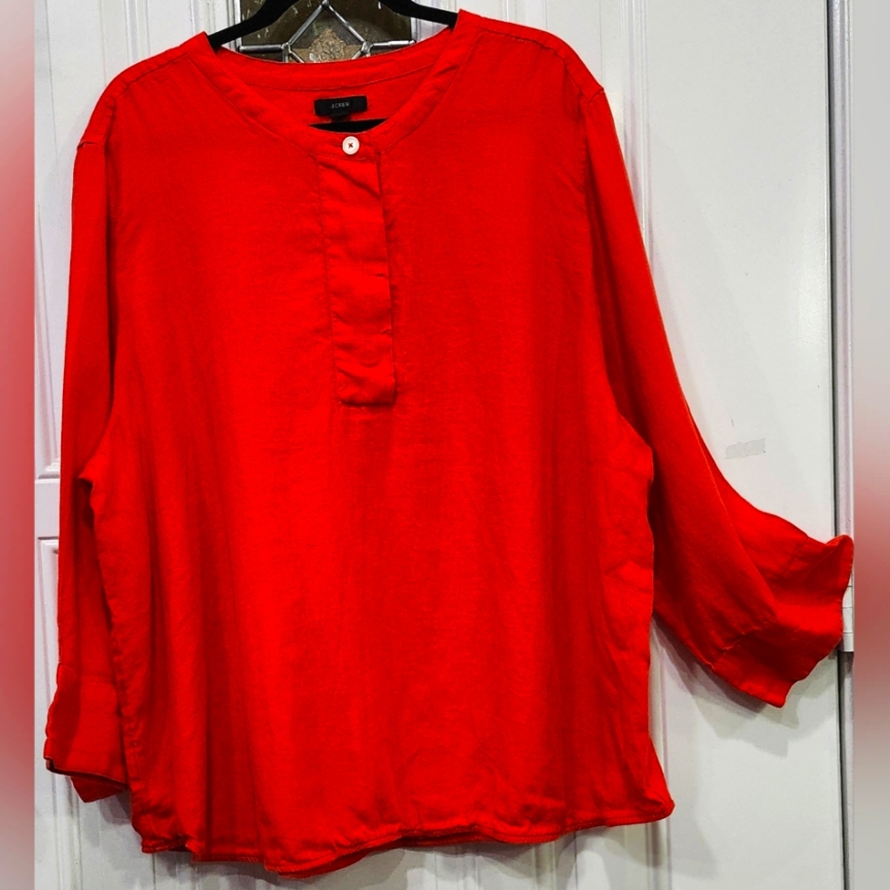 J. Crew Orange 100% Linen Blouse Women's Size 3x
